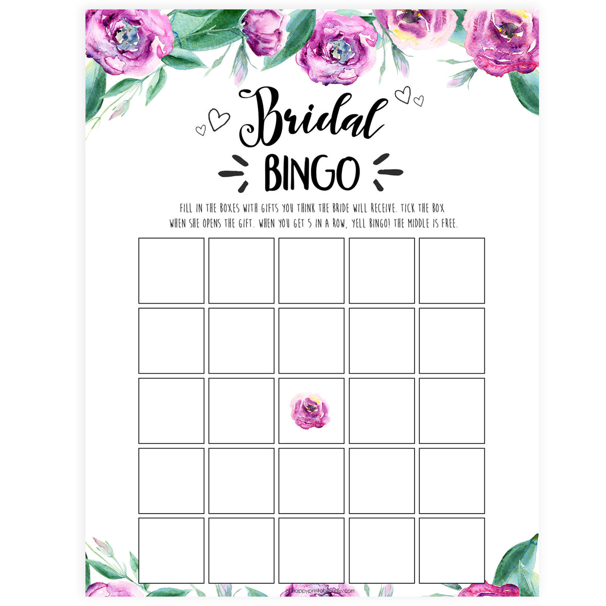 Bridal Bingo Game - Purple Peonies