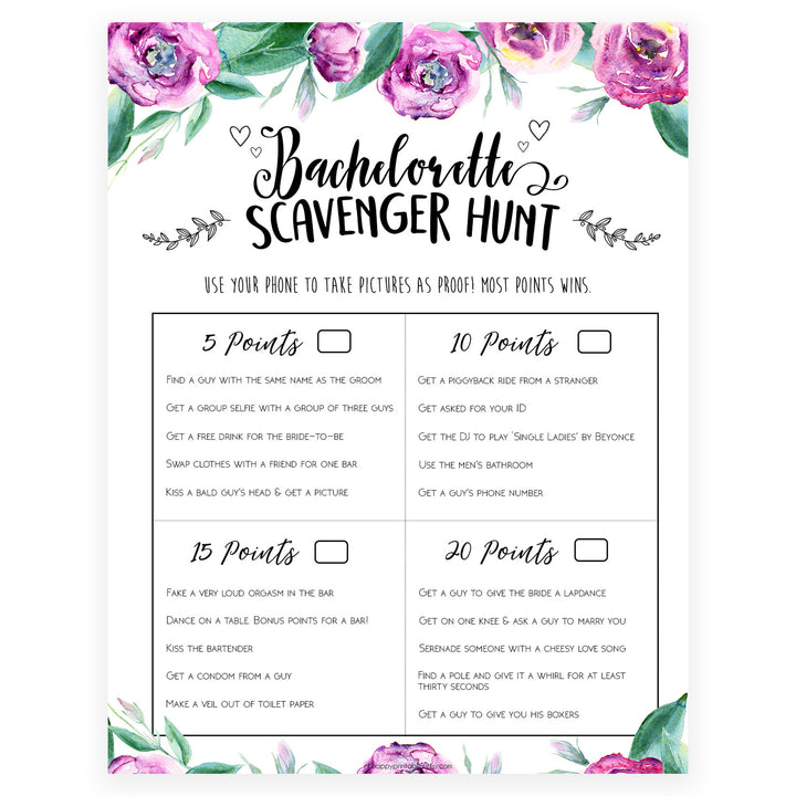 Bachelorette Scavenger Hunt - Purple Peonies