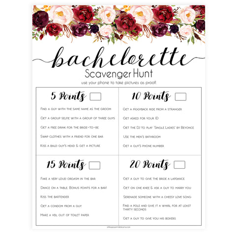 Bachelorette Scavenger Hunt - White Marsala