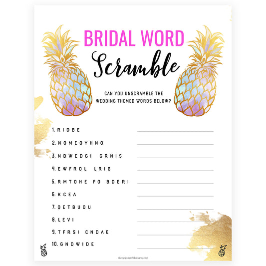 Bridal Word Scramble - Gold Pineapple