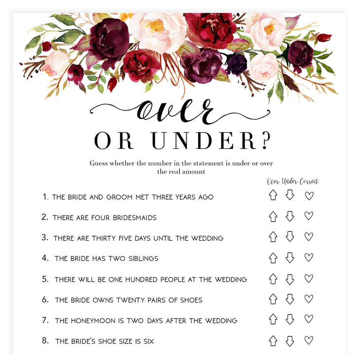 Over or Under Bridal Game - White Marsala