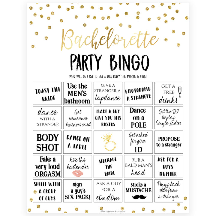 bachelorette party bingo game, dirty bingo game, Printable bachelorette games, gold glitter bachelorette, friends hen party games, fun hen party games, bachelorette game ideas, gold glitter adult party games, naughty hen games, naughty bachelorette games