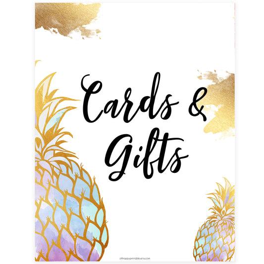 Cards & Gifts Sign - Gold Pineapple