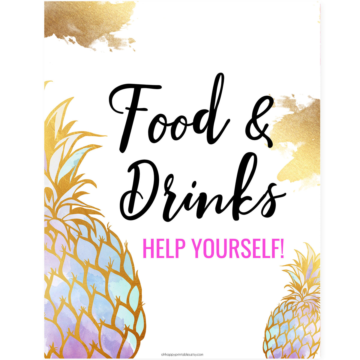 Food & Drinks Table Sign - Gold Pineapple
