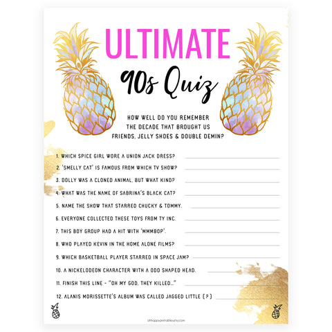 Ultimate 90's Quiz - Gold Pineapple