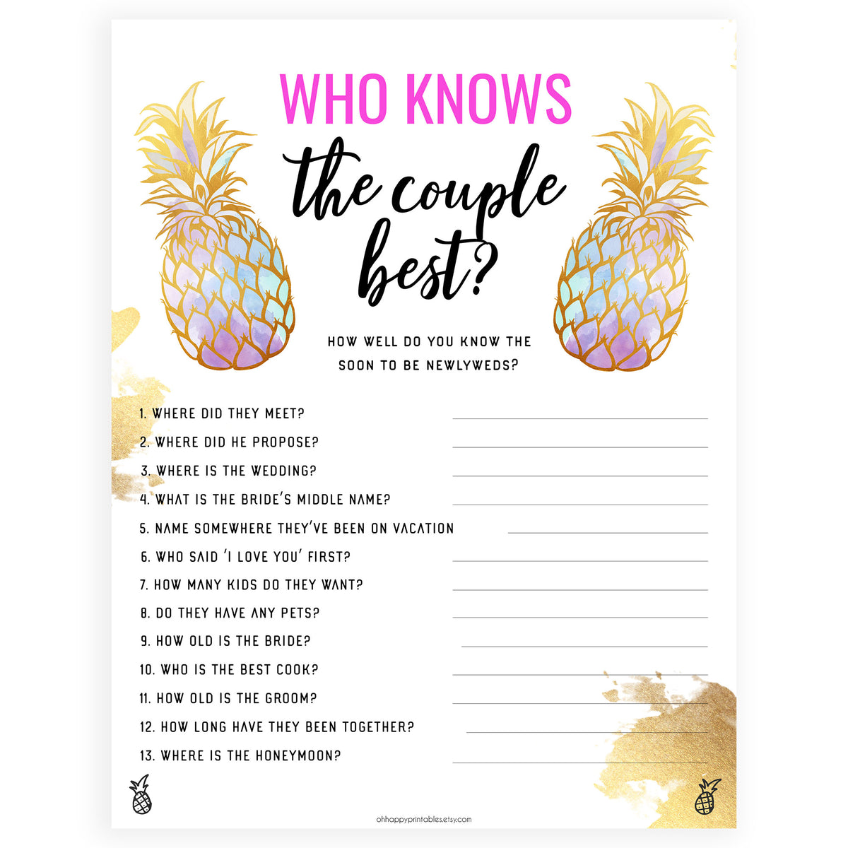 Who Knows the Couple Best Gold Hearts  Shop Bridal Shower Games –  OhHappyPrintables