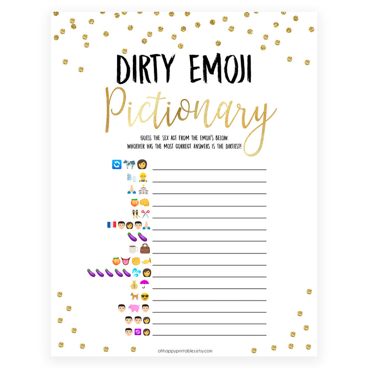dirty emoji pictionary game, printable bachelorette games, adult birthday games, dirty emoji game,