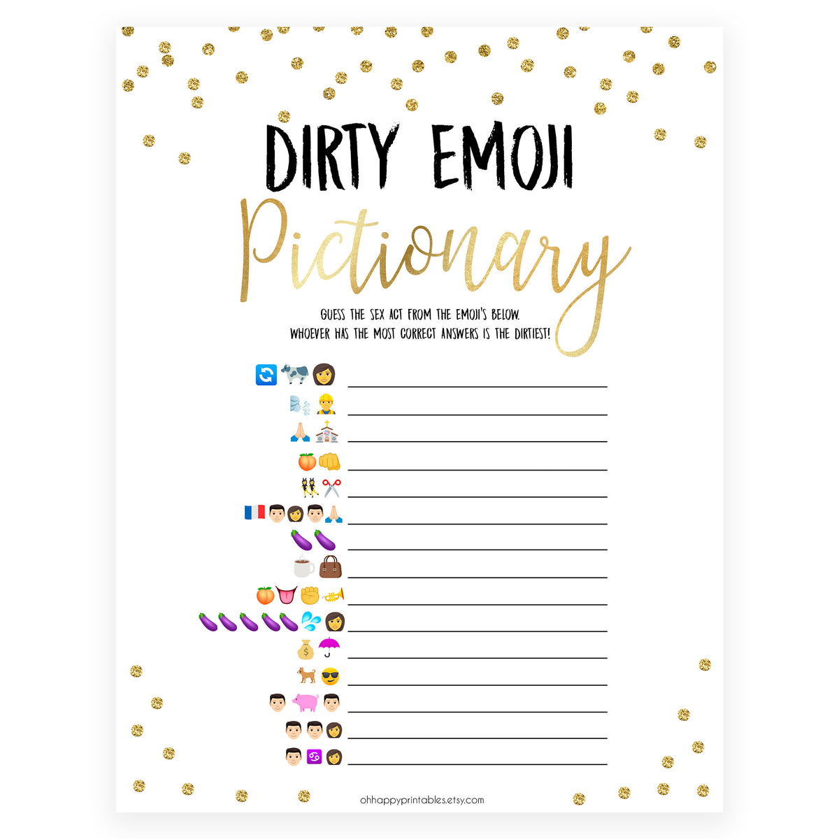 dirty emoji pictionary game, printable bachelorette games, adult birthday games, dirty emoji game,