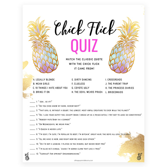 Chick Flick Movie Quiz - Gold Pineapple