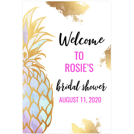 Editable Bridal Shower Welcome Sign - Gold Pineapple