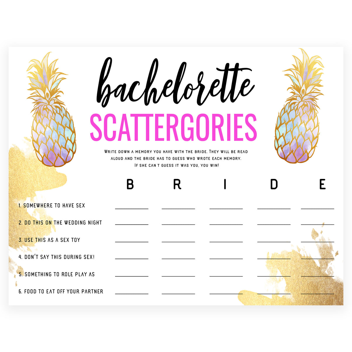 Dirty Scattergories - Gold Pineapple