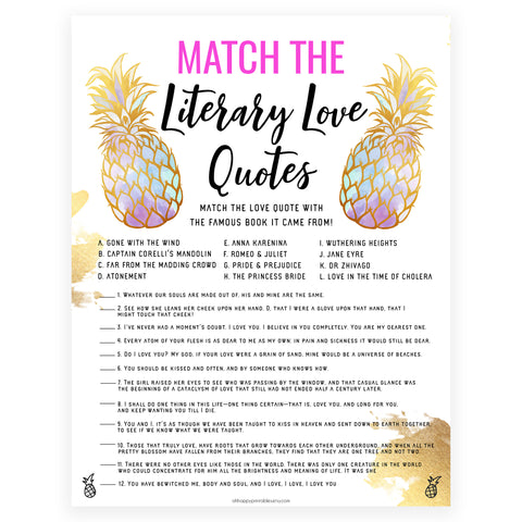 Match the Literary Love Quotes - Gold Pineapple