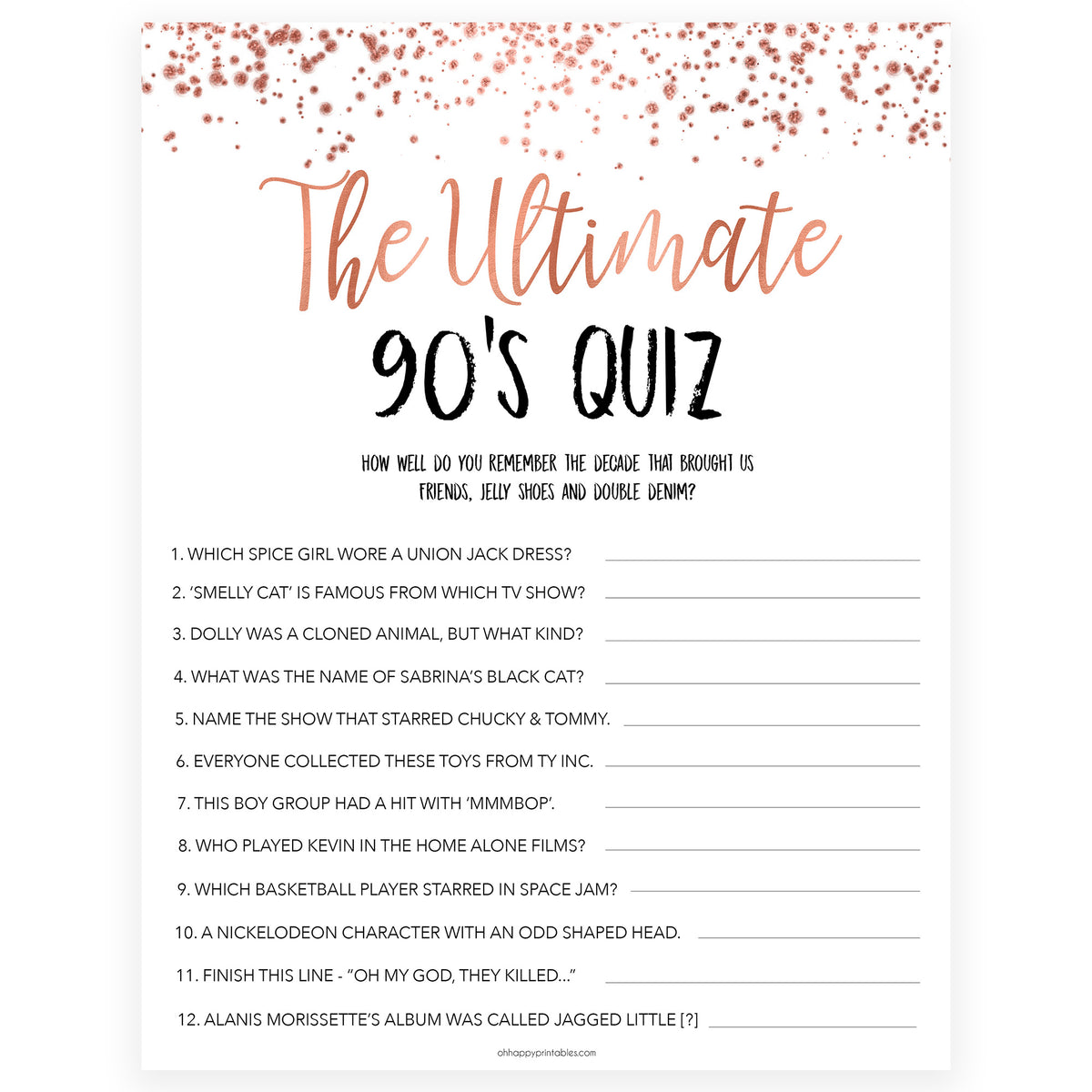 Rose gold bachelorette games, Ultimate 90s Quiz, bachelorette games, bridal shower games, top 10 baby games, fun bachelorette games, top bridal games, rose gold games