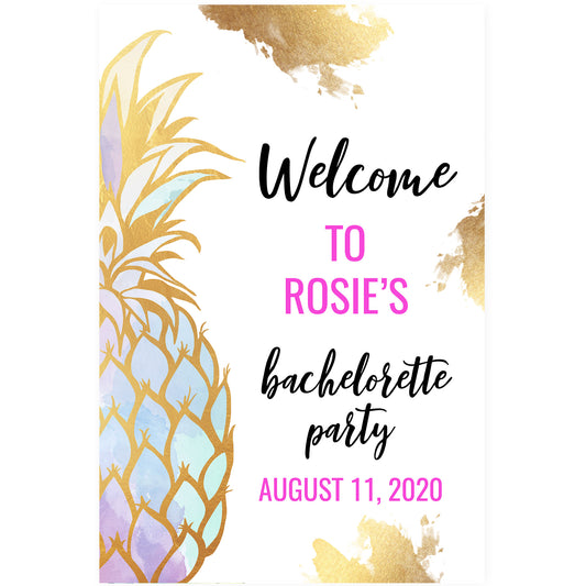 Editable Bachelorette Welcome Sign - Gold Pineapple