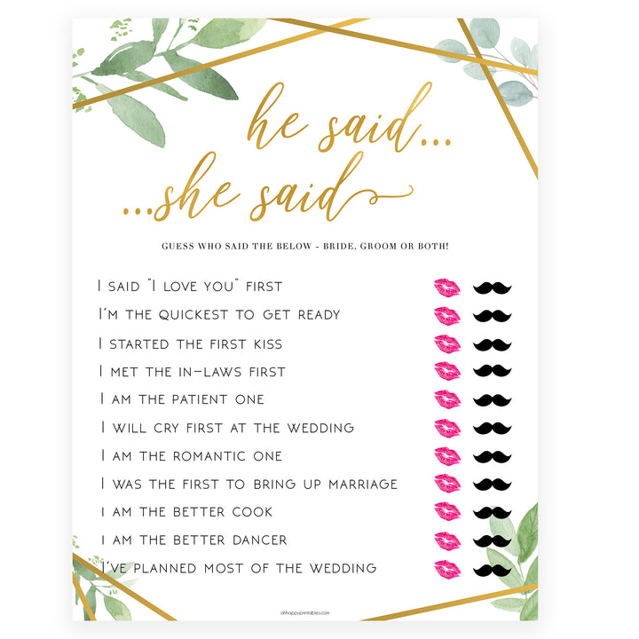 he said she said bridal shower games, printable bridal shower games, floral bridal shower games, fun bridal shower game ideas
