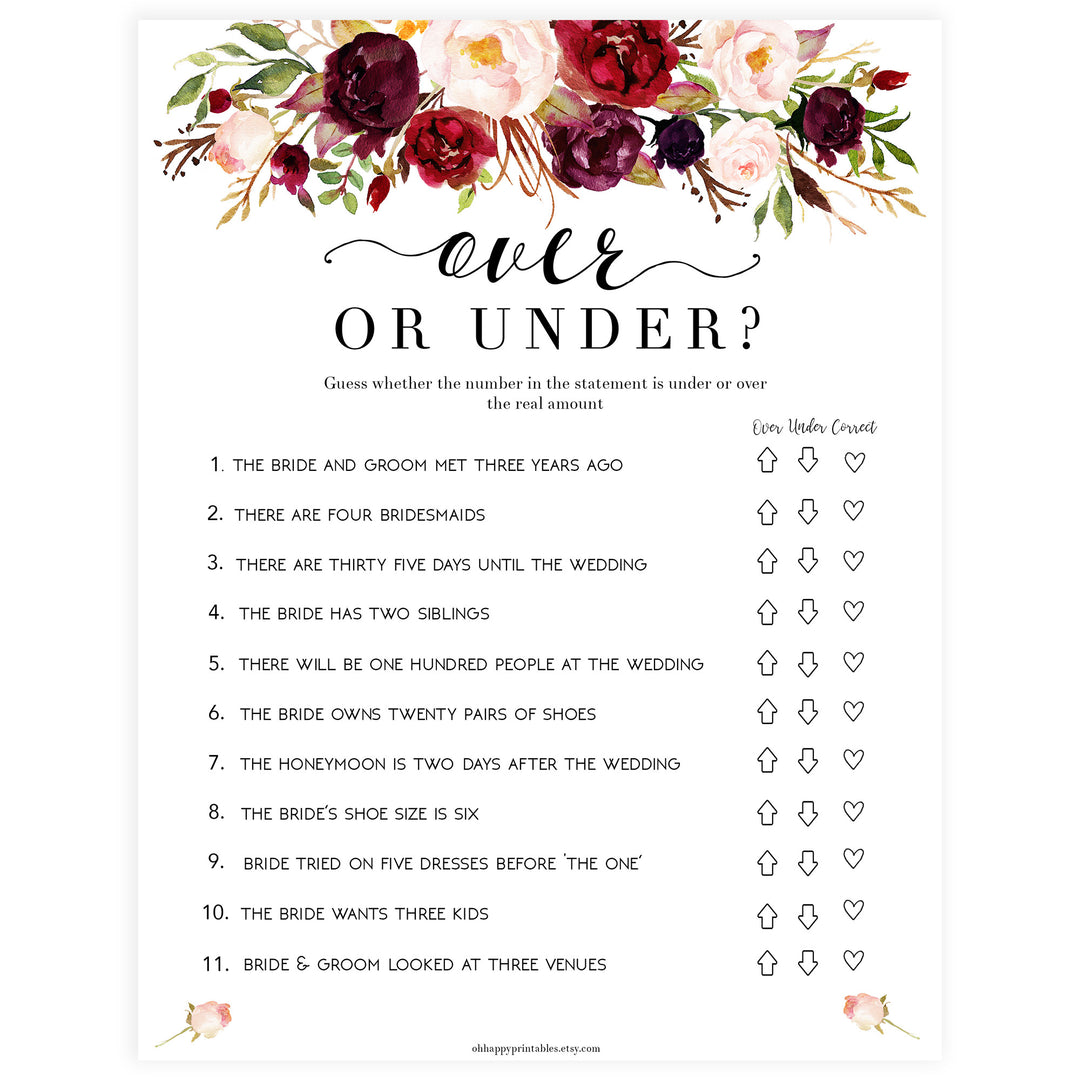 Over or Under Bridal Game - White Marsala