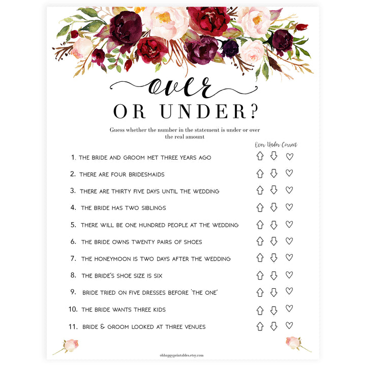 Over or Under Bridal Game - White Marsala