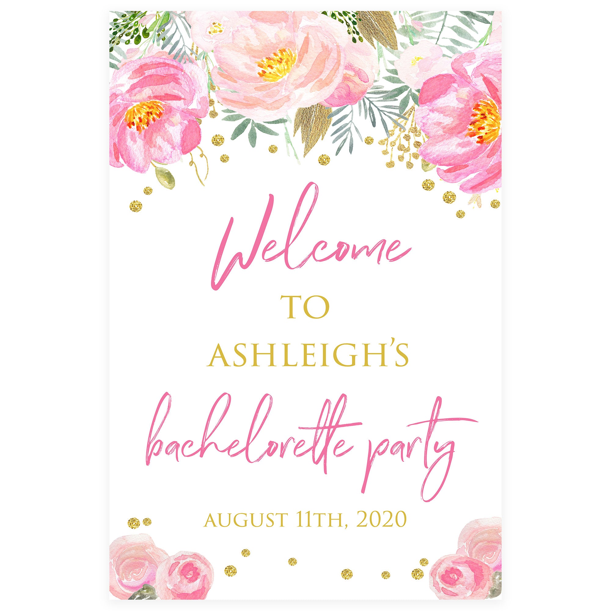 bachelorette welcome sign, blush gold bachelorette invitation, editable bridal shower invitations, corjl invite, bachelorette party invite, floral bridal invite