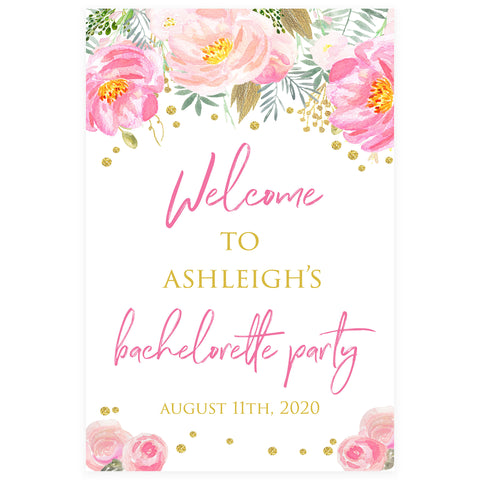 bachelorette welcome sign, blush gold bachelorette invitation, editable bridal shower invitations, corjl invite, bachelorette party invite, floral bridal invite