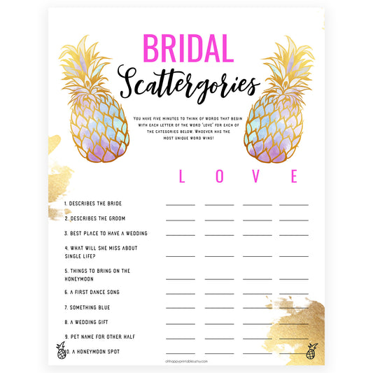 Bridal Scattergories - Gold Pineapple