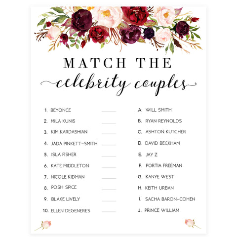 Match Celebrity Couples Game - White Marsala