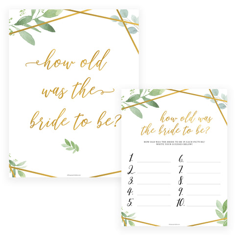 How Old was the Bride Game - Gold Greenery