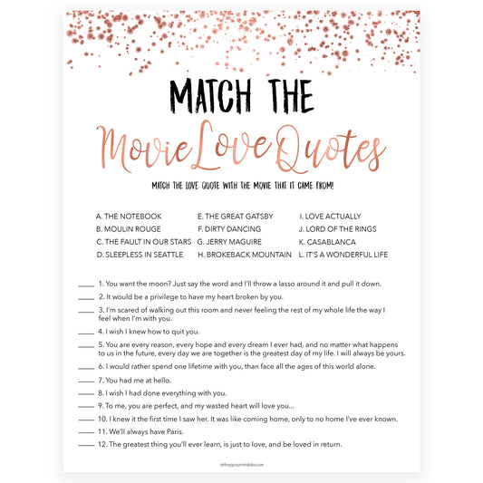 Match the Movie Love Quotes - Rose Gold Foil