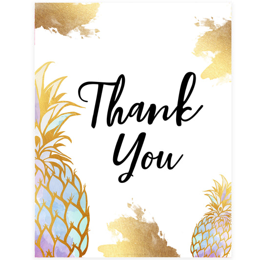 Thank You Table Sign - Gold Pineapple