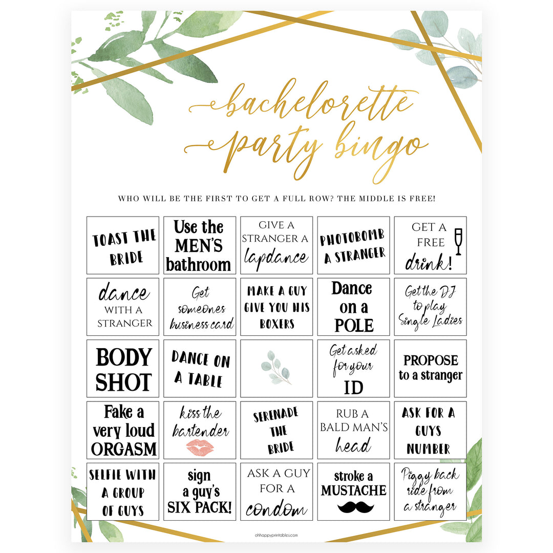 Bachelorette Party Bingo - Gold Greenery