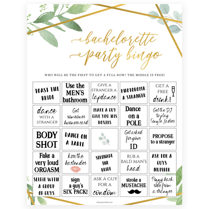 Bachelorette Party Bingo - Gold Greenery