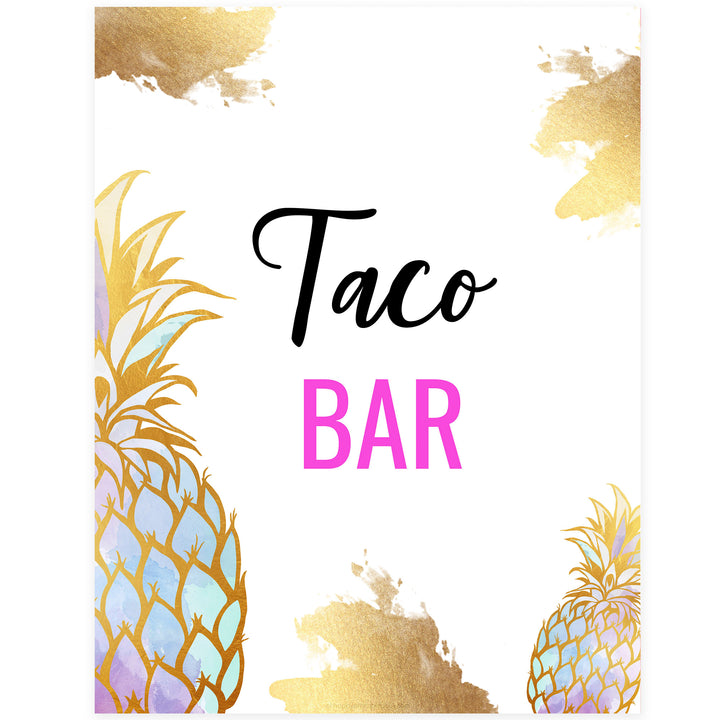 Taco Bar Table Sign - Gold Pineapple