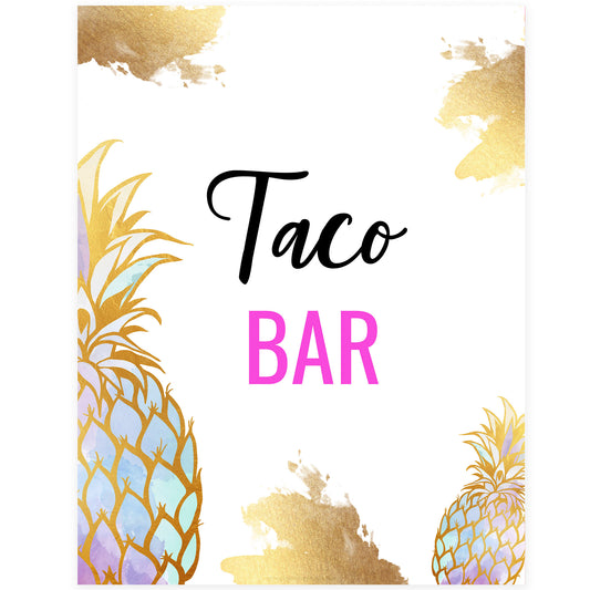 Taco Bar Table Sign - Gold Pineapple