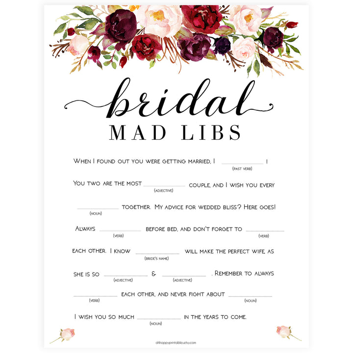 Bridal Mad Libs Game - White Marsala