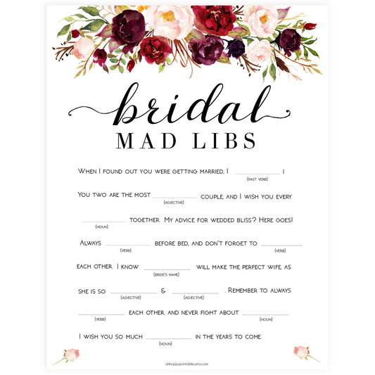 Bridal Mad Libs Game - White Marsala