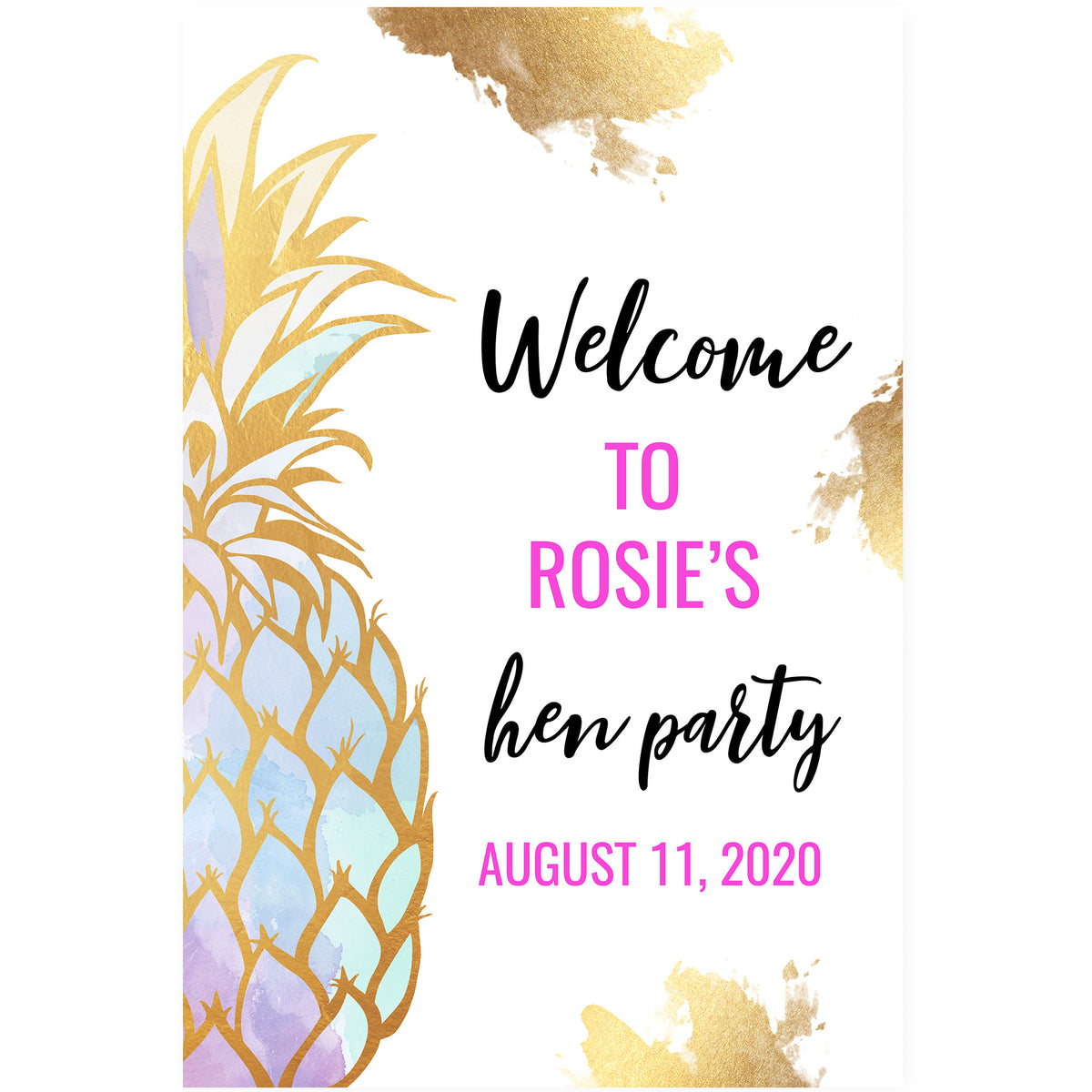 Editable Hen Party Welcome Sign - Gold Pineapple