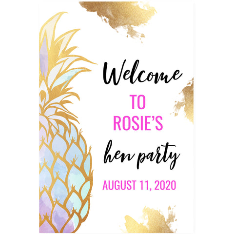 Editable Hen Party Welcome Sign - Gold Pineapple