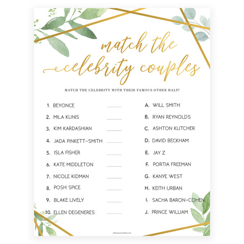Match Celebrity Couples Game - Gold Greenery