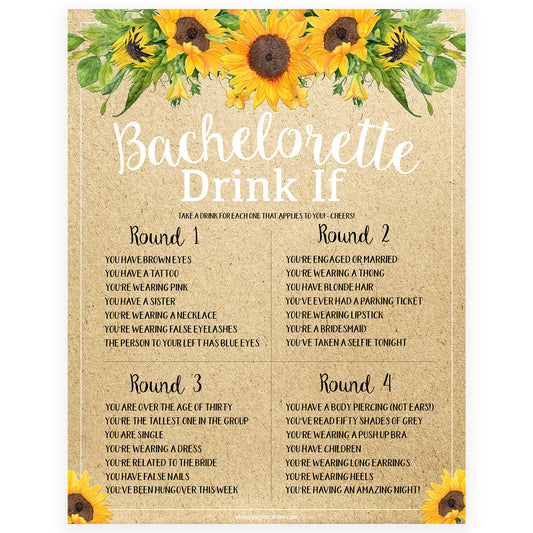Bachelorette Drink If Game - Sunflowers