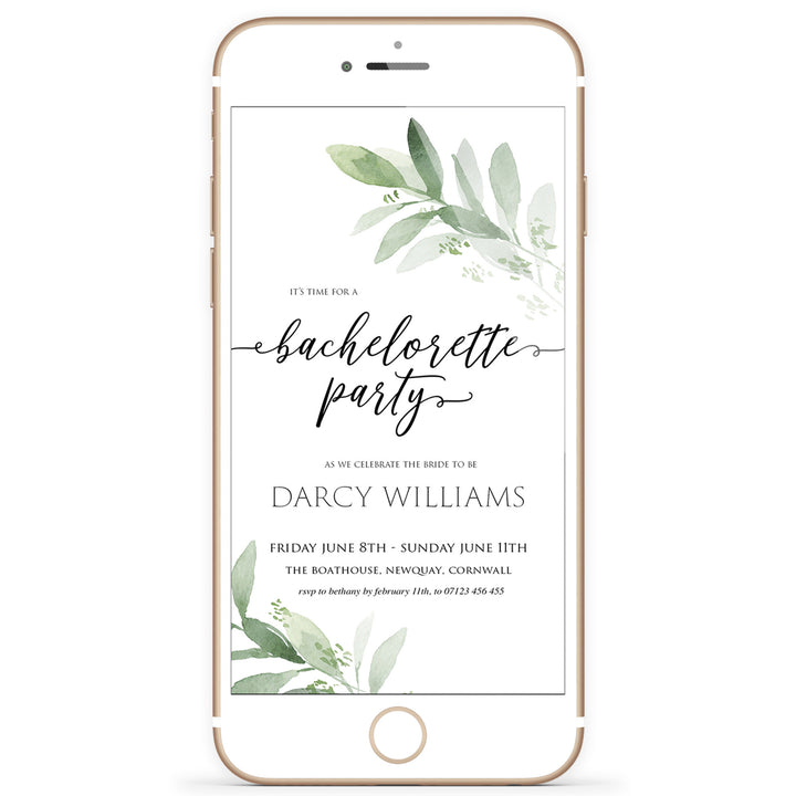 greenery bridal shower invite, mobile invites, editable bridal shower invite, corjl bridal invite, bachelorette party invite