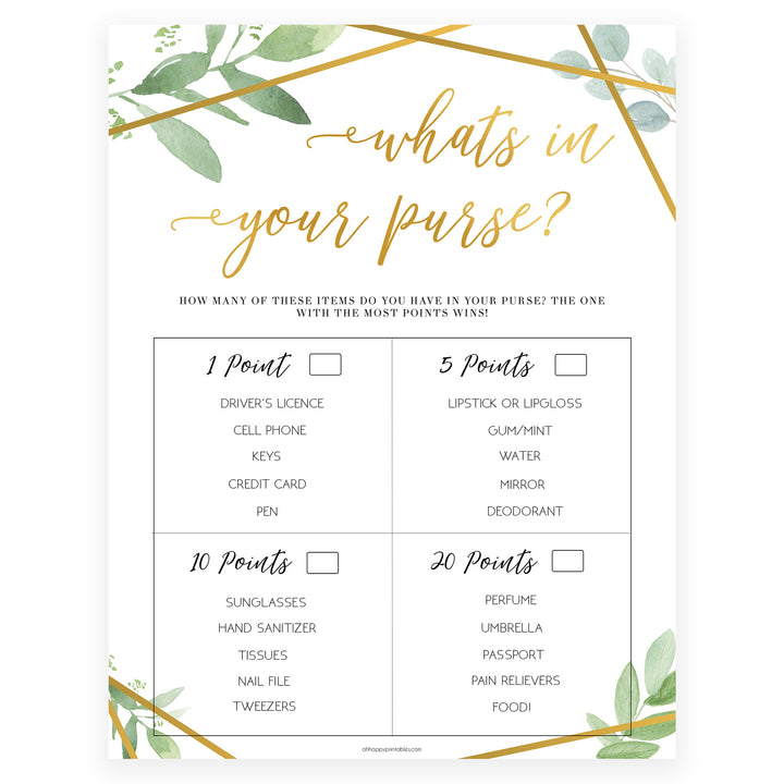 What's In Your Purse - Gold Greenery