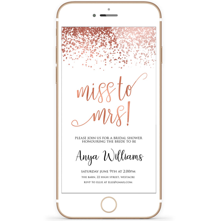 miss to mrs bridal shower invite, editable bridal shower invite, corjl bridal invite, rose gold bridal invite, rose gold bridal shower