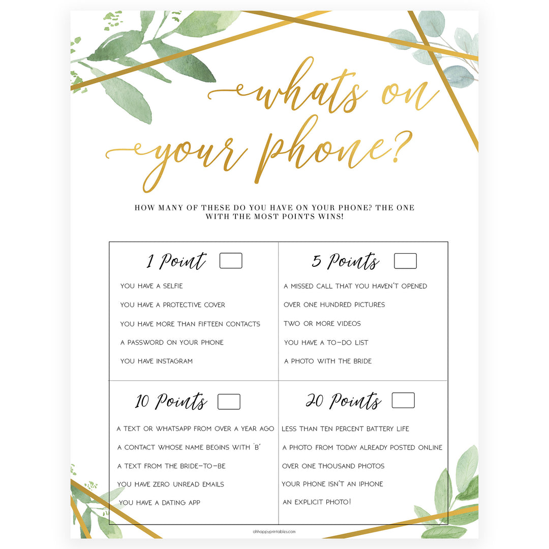 What's on Your Phone - Gold Greenery