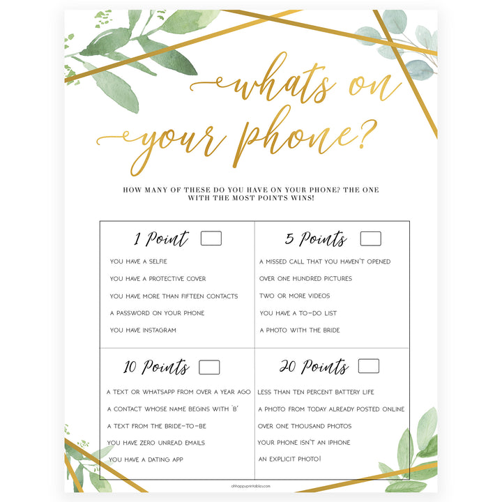 What's on Your Phone - Gold Greenery