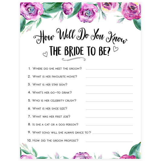 Do You Know the Bride Game - Purple Peonies
