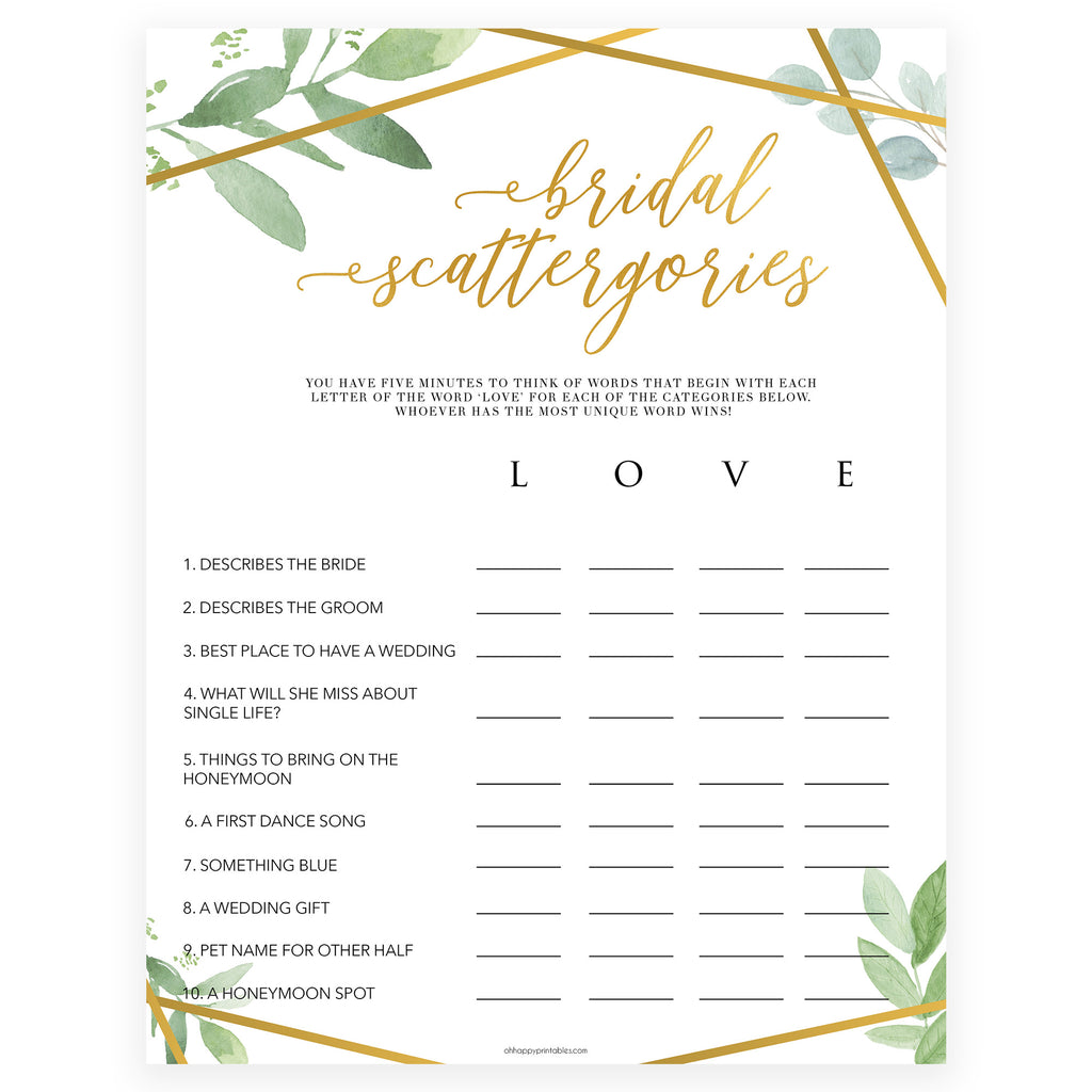 Bridal Scattergories Game | Shop Printable Bridal Shower Games ...