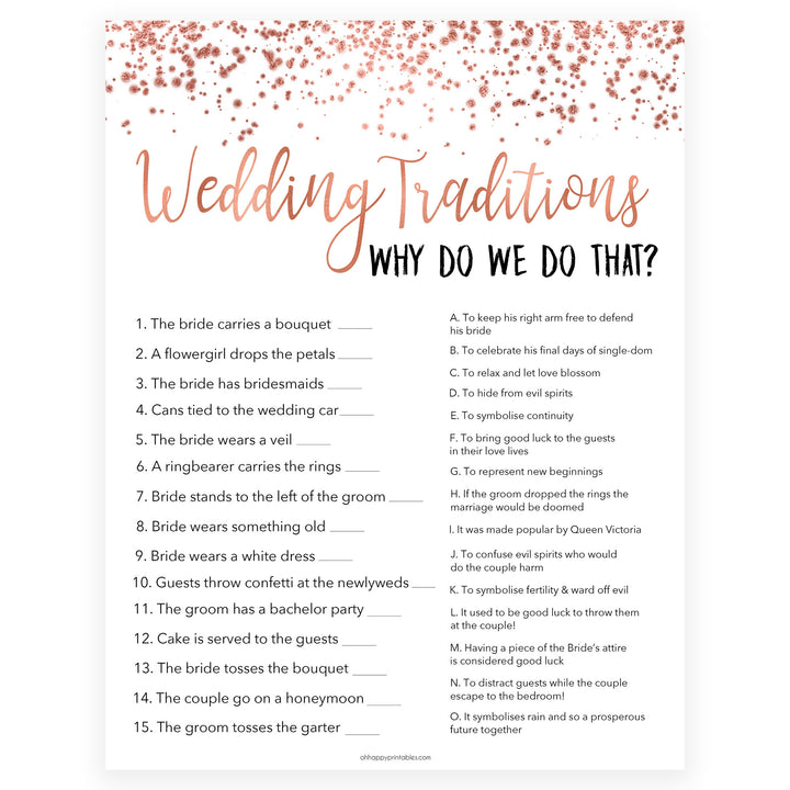 Wedding Traditions Trivia Game - Rose Gold Foil