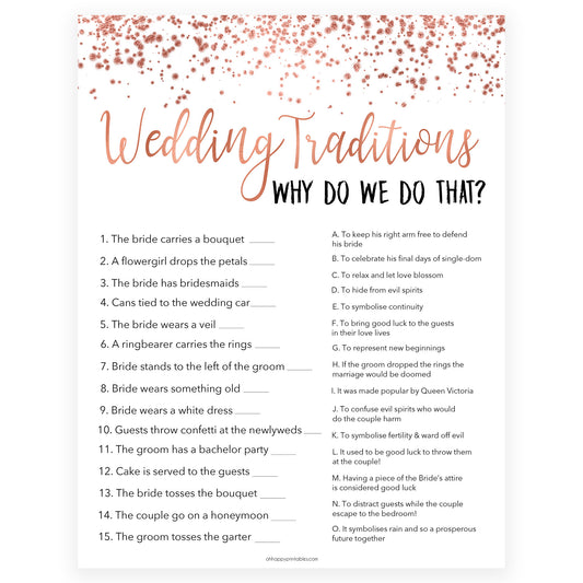 Wedding Traditions Trivia Game - Rose Gold Foil