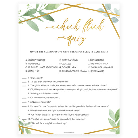 Chick Flick Movie Quiz - Gold Greenery