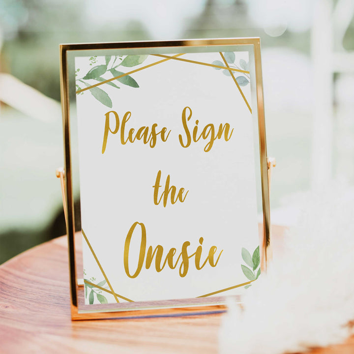 sign the onesie baby game, Printable baby shower games, geometric fun baby games, baby shower games, fun baby shower ideas, top baby shower ideas, gold baby shower, blue baby shower ideas