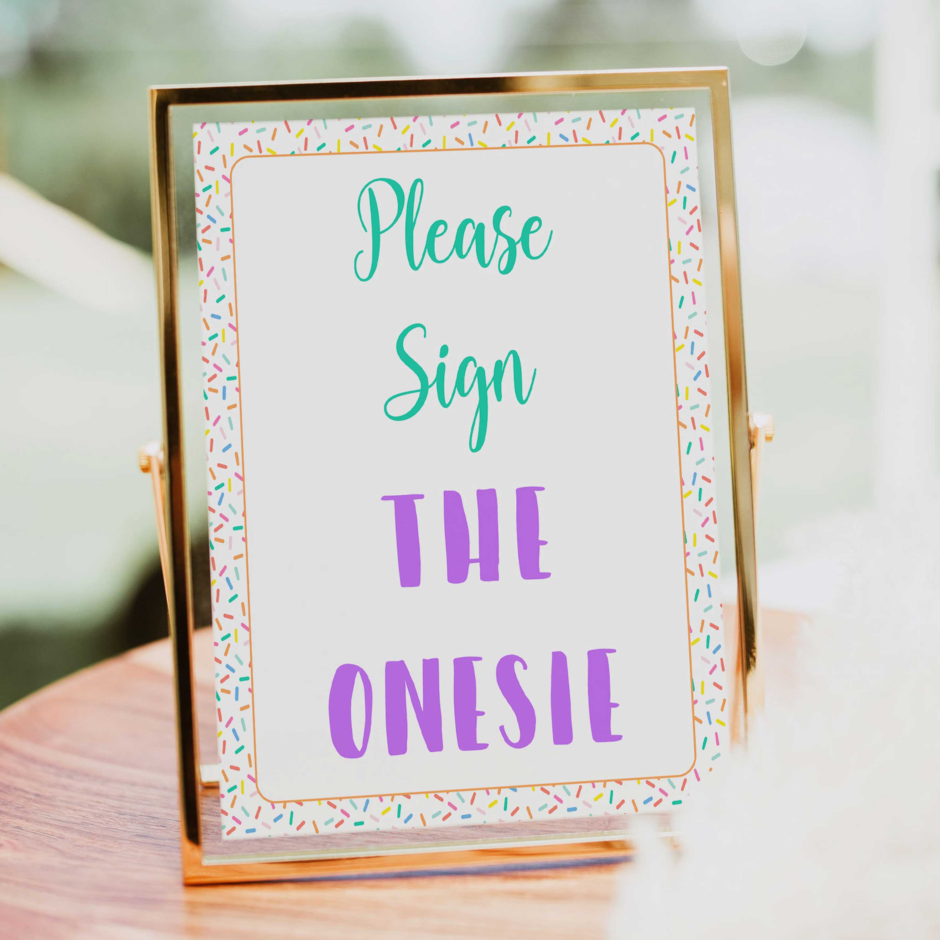 Please sign the onesie, Printable baby shower games, baby sprinkle fun baby games, baby shower games, fun baby shower ideas, top baby shower ideas, sprinkle shower baby shower, friends baby shower ideas